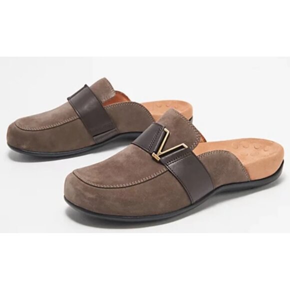 Vionic Shoes - Sold Vionic Maude Suede Leather Mules Womens 9 Brown Logo Strap Orthopedic